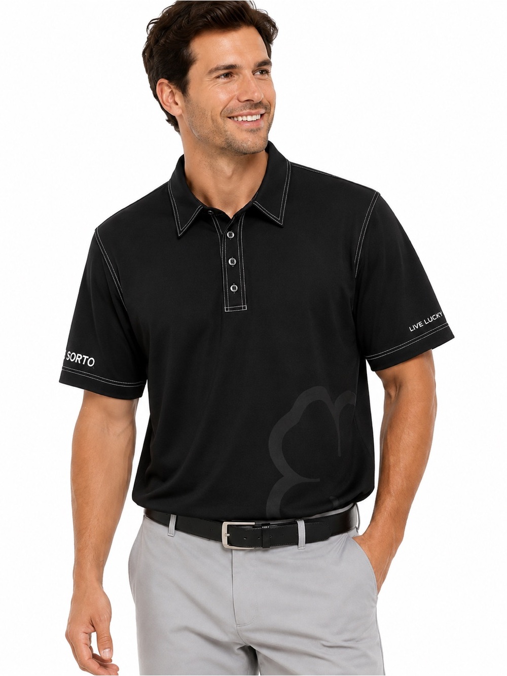 Black Clover Live Lucky Golf Polo Shirt Large Black Performance Contrast Stitch